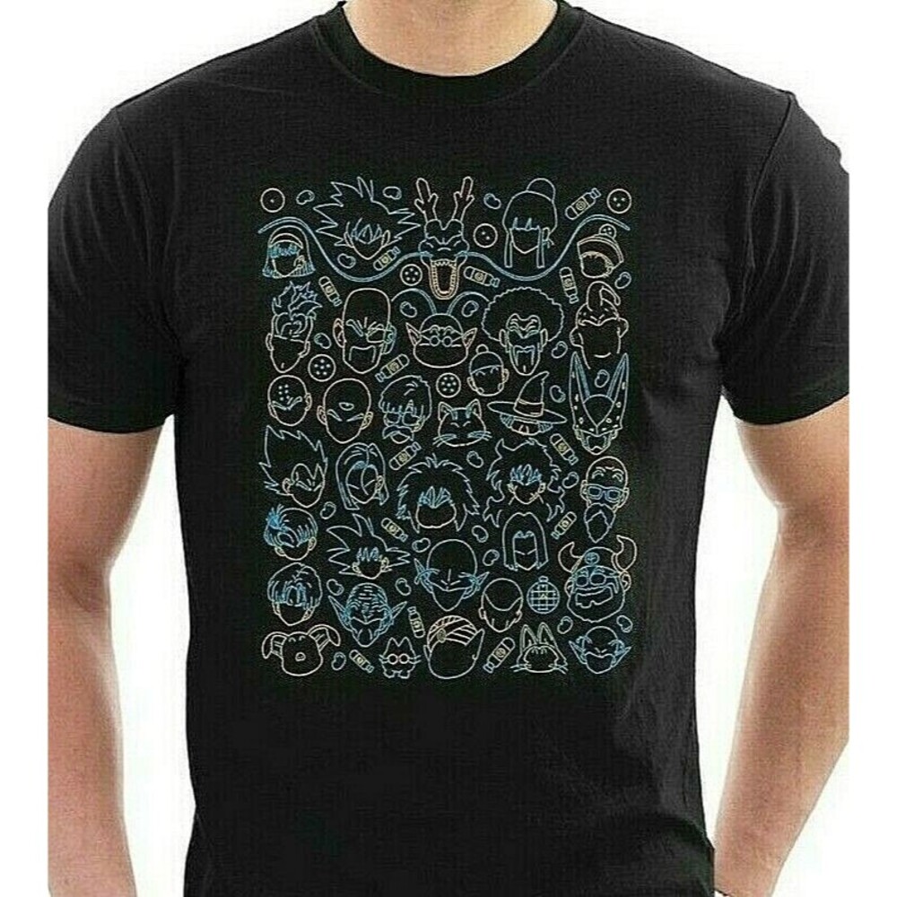 Drazon Ball Z Characters Black Ladies T-Shirt Blue and Yellow Faces New No Tags